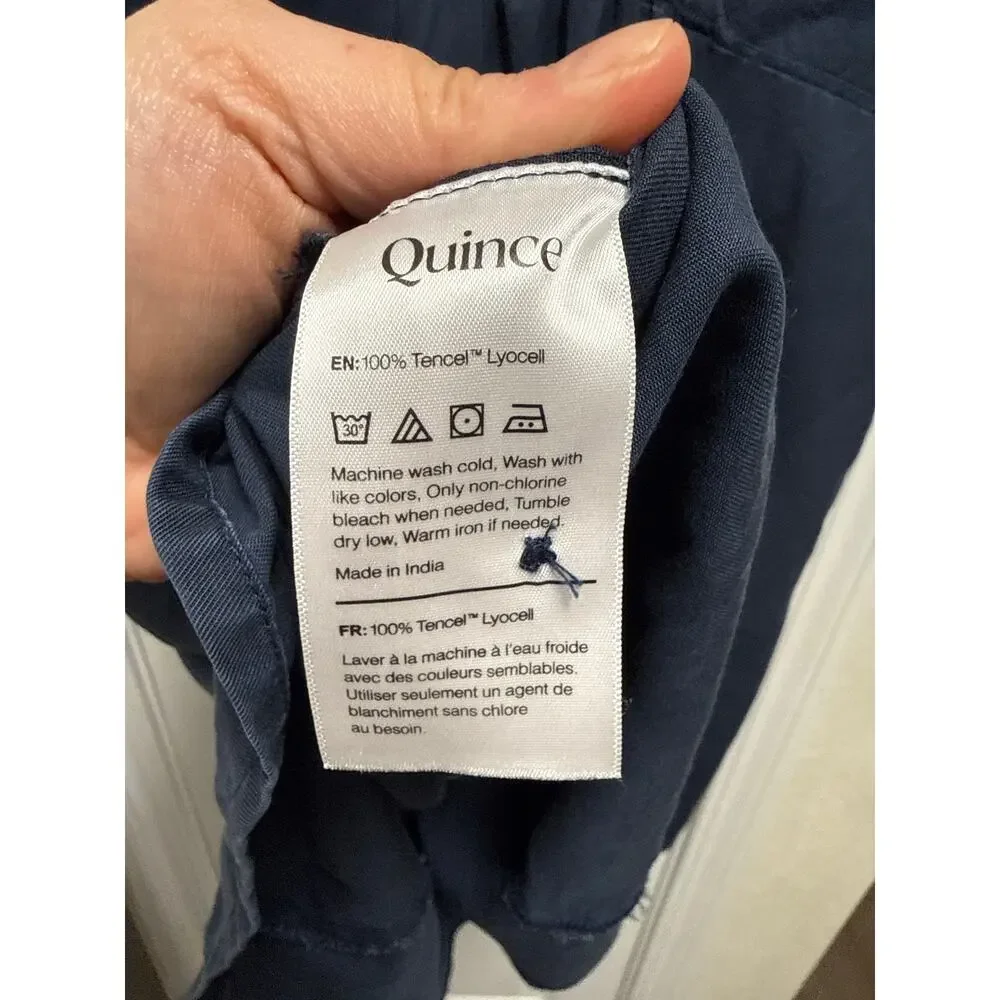 Quince Midnight Blue VNeck Button Down Cap Sleeve Minimalist Mini Dress Size XL